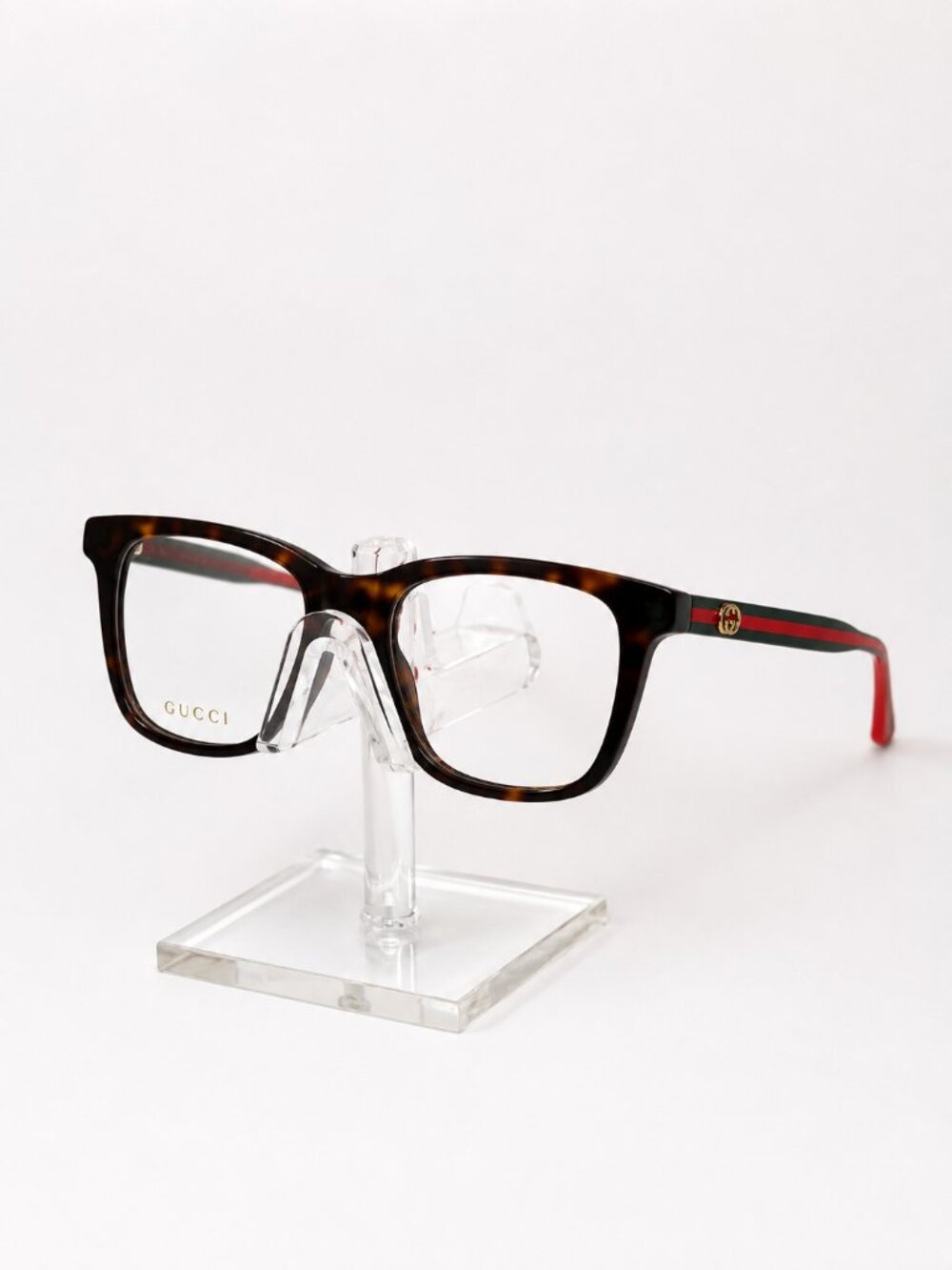 New Gucci Unisex Eyeglasses Tortoise frames with Dark Green Red temples